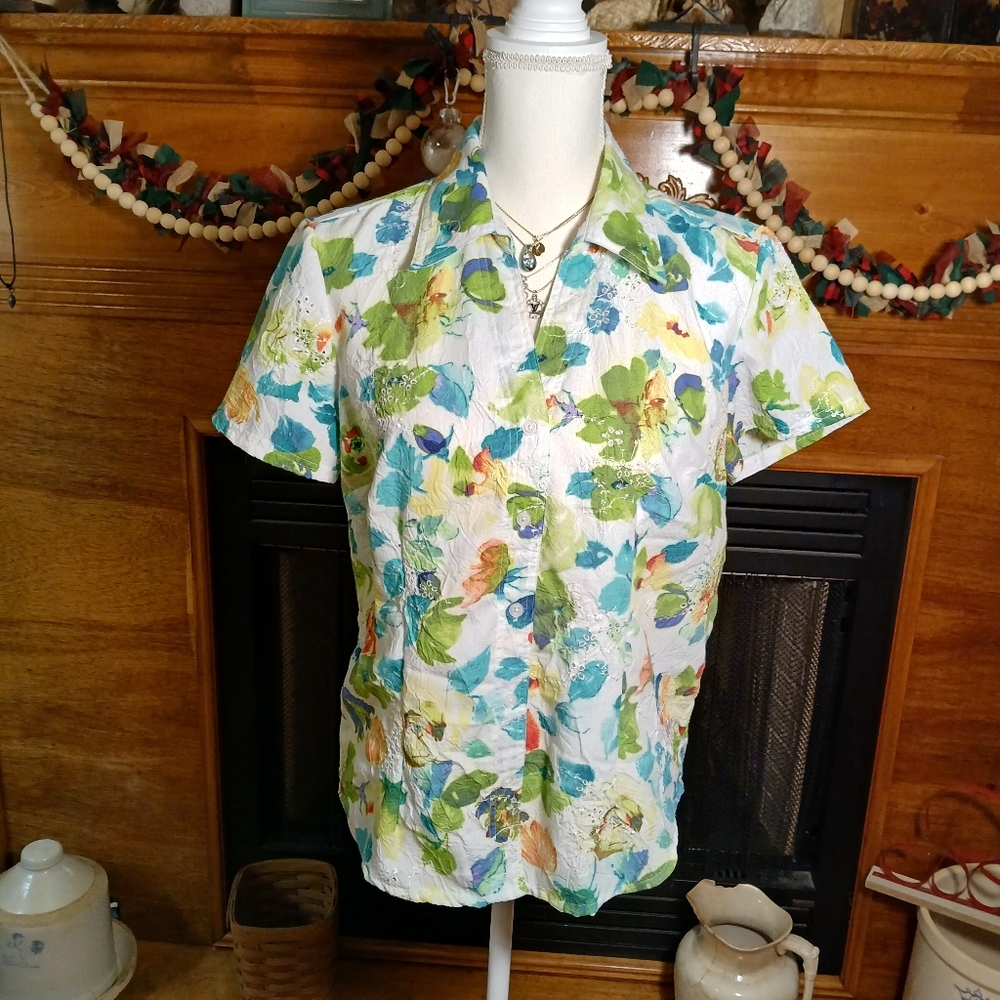 Rebecca Malone Floral Print Short Sleeved Blouse